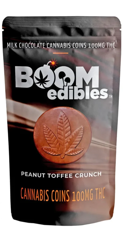 Boom Edibles Cannabis Coins Peanut Toffee Crunch Indica 100mg