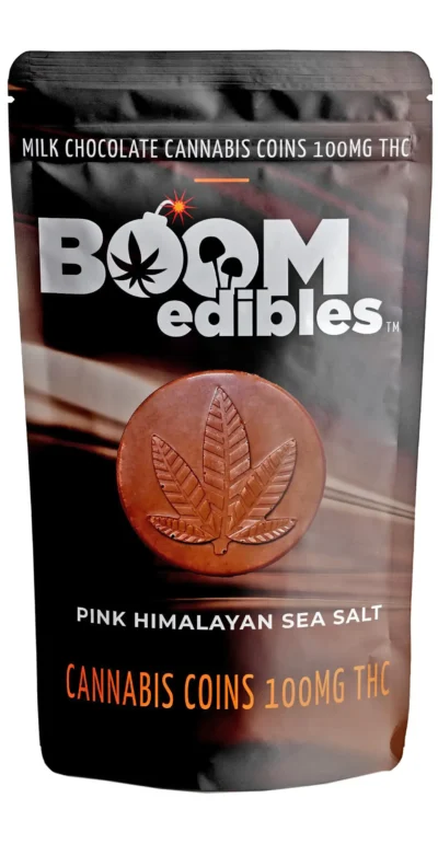Boom Edibles Cannabis Coins Pink Himalayan Sea Salt Indica 100mg