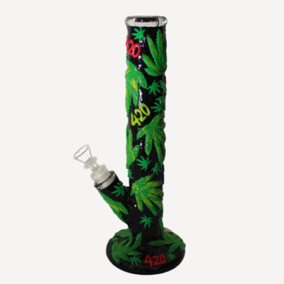 420 Leaf Glow In The Dark Hand Painted Glass Bong 12″ buzzedibles