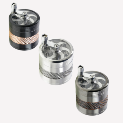 Shiny with Handle Woven Pattern Grinder Aluminum 63mm 3 Stage buzzedibles