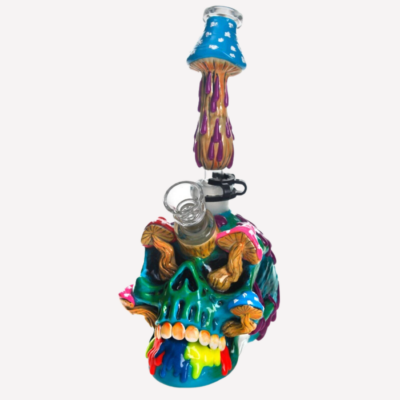 3D Mushroom Scull Hand Painted Glass Bong 10″ buzzedibles