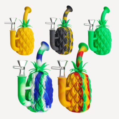 Multi Colour Pineapple Silicone and Glass Bong 7″ buzzedibles