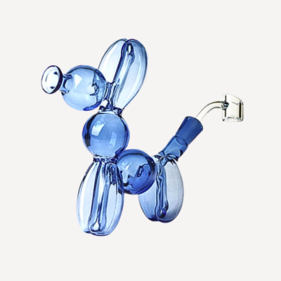 Blue Glass Balloon Dog 45-Degree Quartz Banger Oil Rig 8.5″ buzzedibles