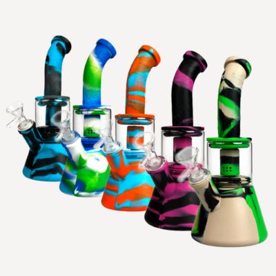 Multi Colour Swirl Silicone and Glass Bong 9″ buzzedibles