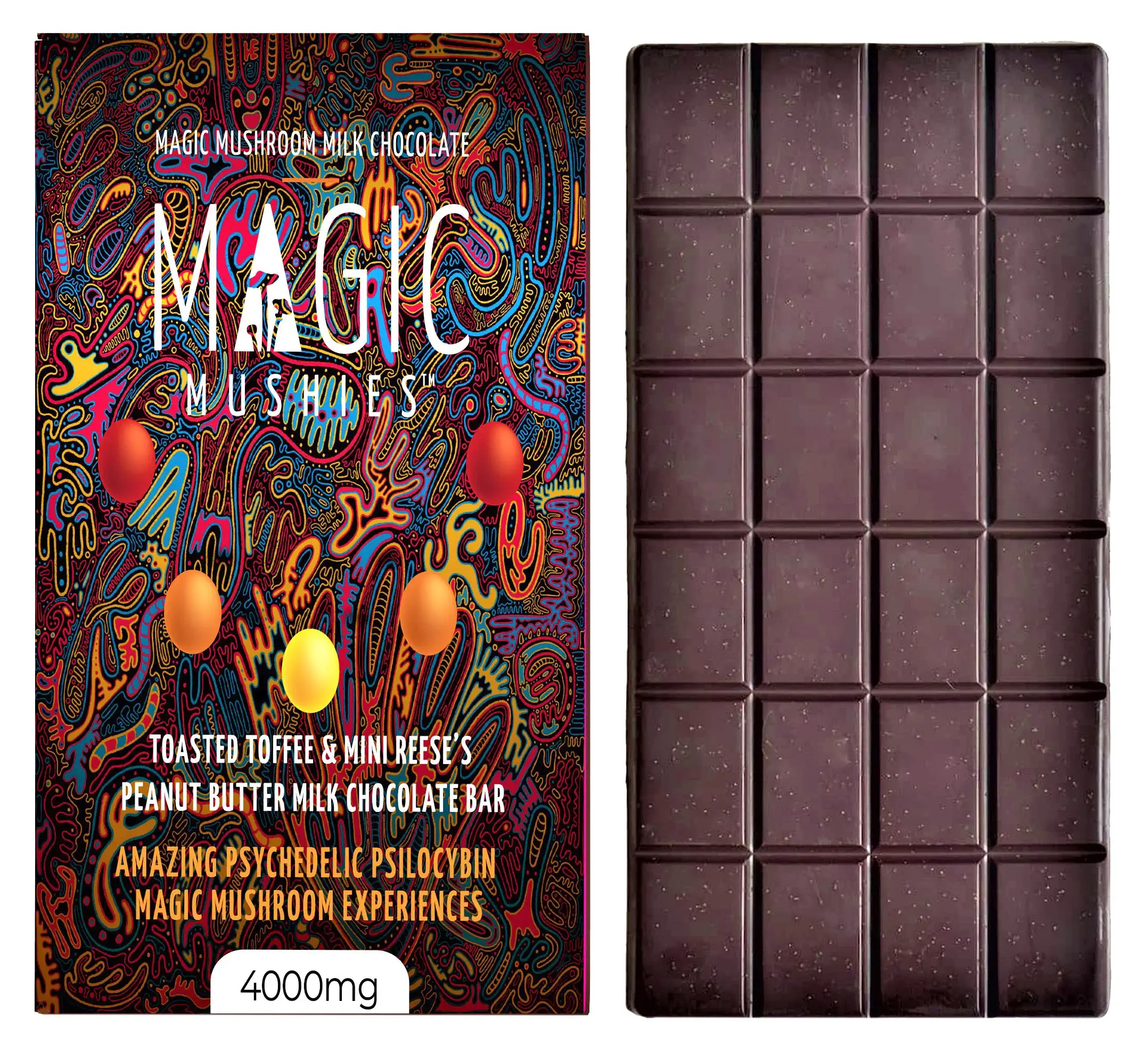 Magic Mushroom Toasted Toffee & Mini Reese’s Peanut Butter Milk Chocolate Bar 4000mg buzzedibles