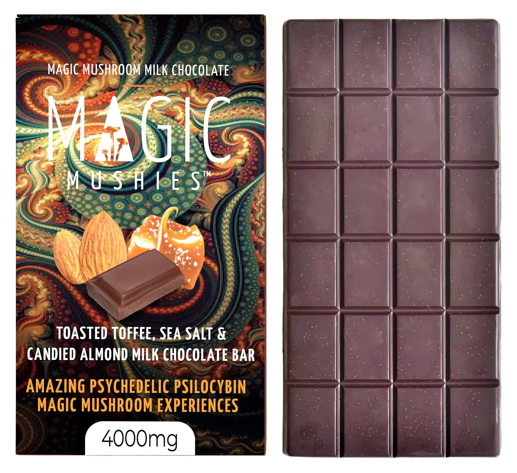 Magic Mushroom Toasted Toffee, Sea Salt, & Candied Almond Milk Chocolate Bar 4000mg buzzedibles